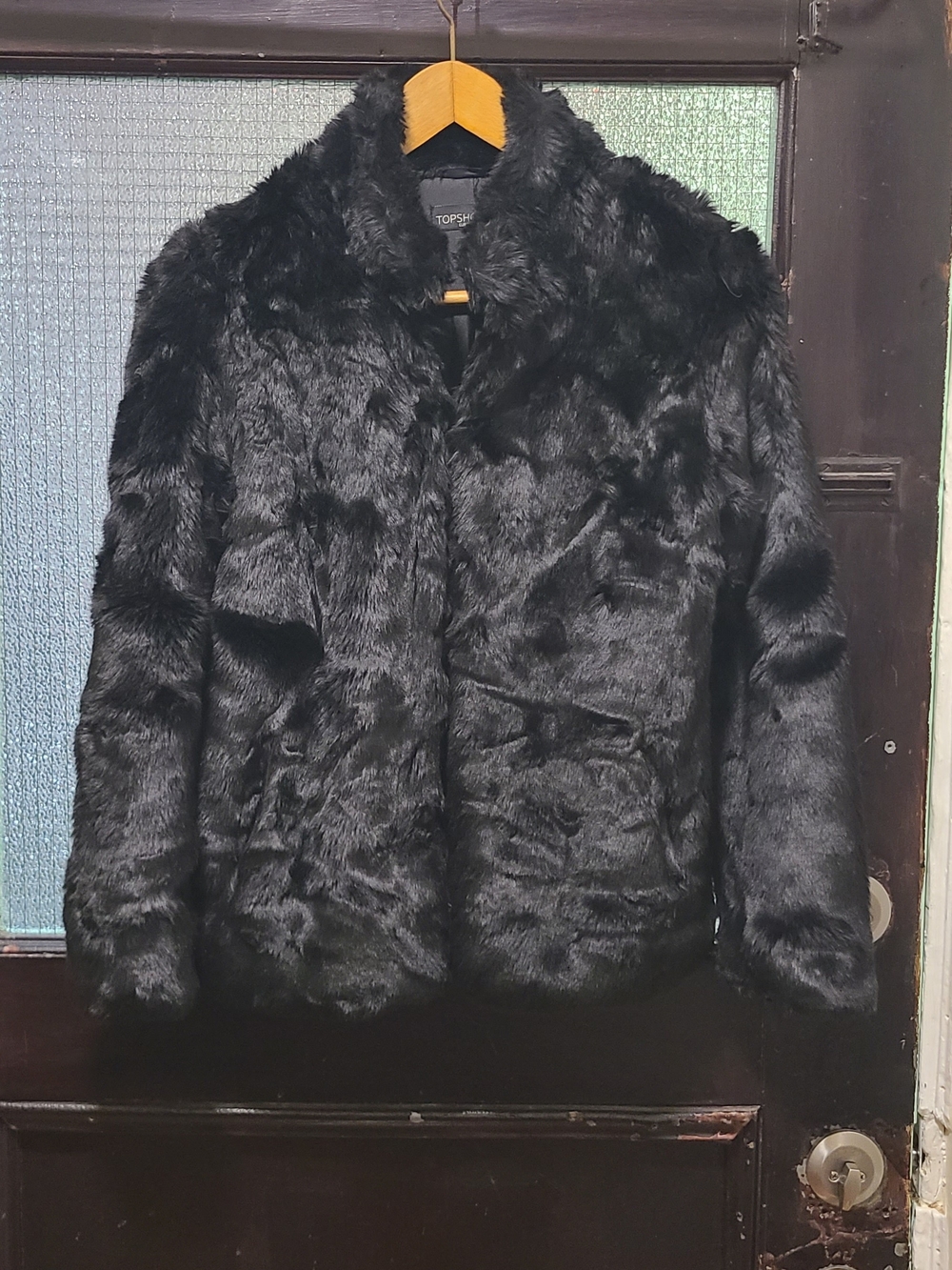 Topshop Black Faux Fur Jacket - Women's Plush Coat